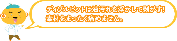 ディゾルビットは油汚れを浮かして剥がす!素材をまったく痛めません。