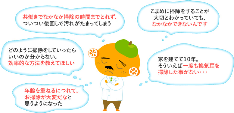 共働きでなかなか掃除の時間までとれず、ついつい後回しで汚れがたまってしまう。どのように掃除をしていったらいいのか分からない。効率的な方法を教えてほしい